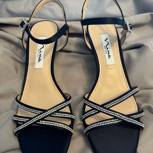 Nina Black Rhinestone 2 inch Elegant Heels